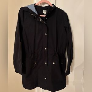 J.Crew factory Black raincoat size medium with periwinkle/ medium blue inside.